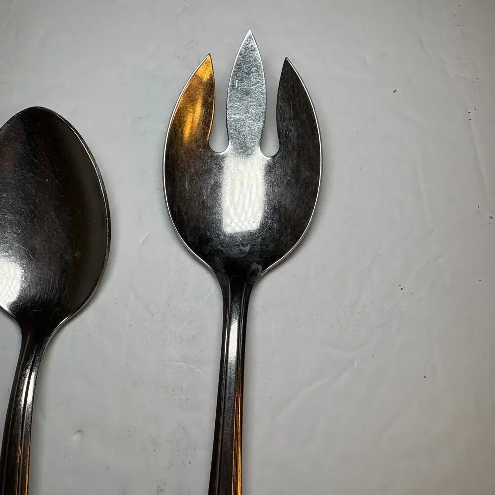 Vintage Ekco Stainless Flatware Set Spoons & 3-Pronged Serving Fork 3 pc